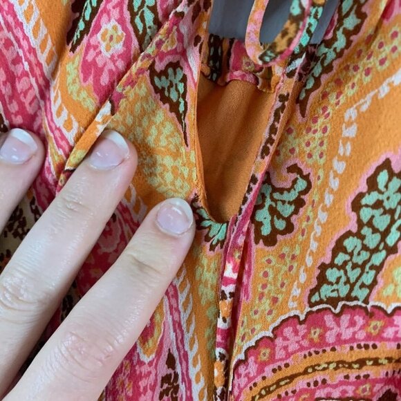Ann Taylor Women's 90s y2k Vintage Silk Slip Dress Paisley Orange Pink  Mini 4 - Picture 8 of 13